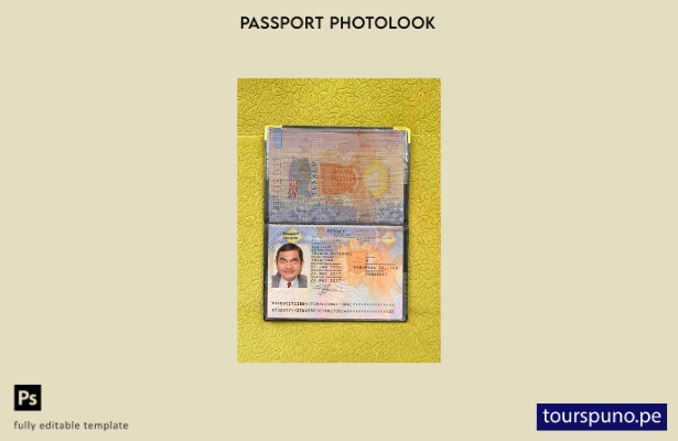 Plantilla de aspecto fotográfico para pasaporte de Tuvalu lista para imprimir